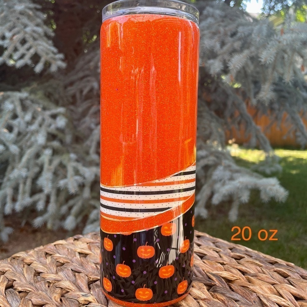 NEW Halloween Pumpkin Custom Orange Glitter Stainless Steel Insulated Tumbler